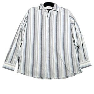 J. Ferrar Modern Fit Long Sleeve Button Down  Mens Striped  Size XXL 18-18 1/2